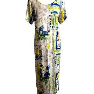 VTG JAMS World Maxi Dress S/M Floral Hawaiian Tropical Fairy Wedding Guest Dress